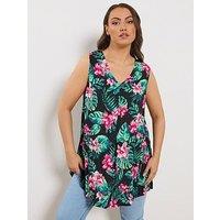 Yours Curve Pleat Front Vest Top - Black