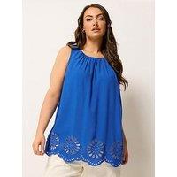 Yours Curve Broderie Hem Vest - Blue
