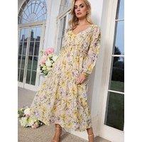 Yours Curve Floral Boho Long Sleeve Dress - White