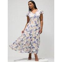 Yours Curve Floral Godet Dress - White