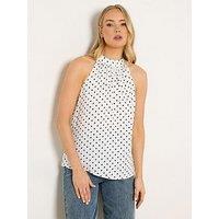 Long Tall Sally Spot Satin Halter Neck Top - White
