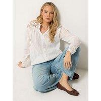 Long Tall Sally Open Lace Button Through Top - White