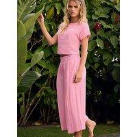 Pixiegirl Petite Cheesecloth Wide Leg Crop Culotte - Pink