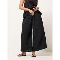 Pixiegirl Petite Cheesecloth Wide Leg Crop Culotte - Black