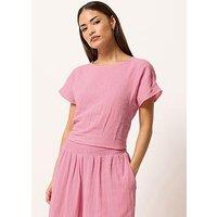 Pixiegirl Petite Cheesecloth Lace Back Top - Pink