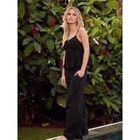 Pixiegirl Petite Cheesecloth Tie Side Wide Leg Trousers - Black