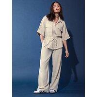 Pixiegirl Petite Linen Look Wide Leg Trousers - Cream