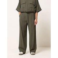 Pixiegirl Petite Linen Look Wide Leg Trousers - Green