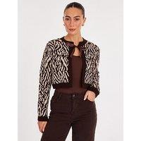 Quiz Brown Zebra Print Cropped Cardigan