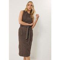 Long Tall Sally Sleeveless Button Through Denim Midi Dress - Brown