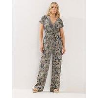 Long Tall Sally Paisley Short Sleeve Wrap Jumpsuit - Black