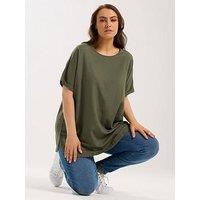 Yours Curve Linen Boxy Top - Green
