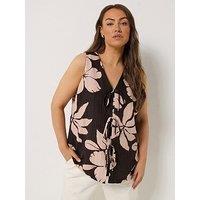 Yours Curve Tie Front Vest - Brown