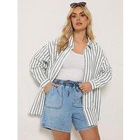 Yours Curve Long Sleeve Linen Striped Shirt - White
