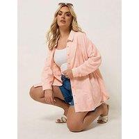 Yours Curve Long Sleeve Linen Striped Shirt - Orange