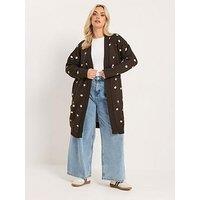 Yours Curve Polka Dot Midi Knitted Cardigan - Brown