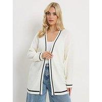 Yours Curve Contrast Knitted Cardigan - Cream