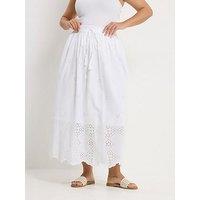 Yours Curve Broderie Maxi Skirt - White
