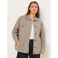 Yours Curve Oversized Denim Jacket - Brown