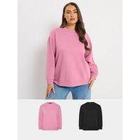 Yours Curve 2 Pack Crew Neck Sweatshirts - Black/Pink