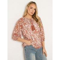 Long Tall Sally Paisley Tie Neck Blouse - White