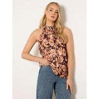 Long Tall Sally Tall Satin Large Floral Regular Halter Neck Tops - Brown