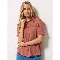 Long Tall Sally Acid Wash Pocket Shirt - Orange