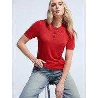 Long Tall Sally Tall Knitted Polo Top - Red