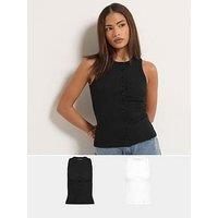 Pixiegirl Petite 2 Pack Button Ribbed Vest - Black/White