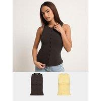 Pixiegirl Petite 2 Pack Button Ribbed Vest