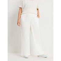 Yours Curve Linen Pull On Wide Leg Trousers - White