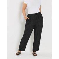 Yours Curve Linen Barrel Leg Trousers - Black
