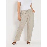 Yours Curve Linen Barrel Leg Trousers - Cream
