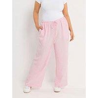 Yours Curve Linen Look Beaded Wide Leg Trousers - Pink