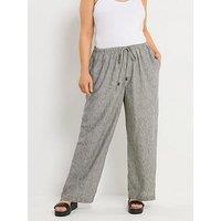 Yours Curve Linen Look Beaded Wide Leg Trousers - Grey