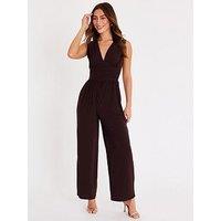 Quiz Brown Ruched Wide Leg Jumpsuit