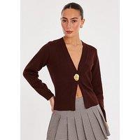 Quiz Brown Gold Button Long Sleeve Cardigan
