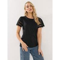 Long Tall Sally Broidery Sleeve T-Shirt - Black