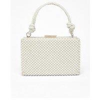 Quiz White Pearl Knot Top Handle Bag