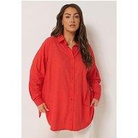 Yours Curve Long Sleeve Linen Shirt - Red