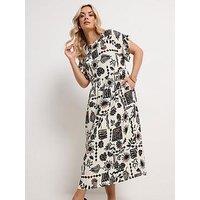 Yours Curve Frilled Sleeve Midaxi Dress - Cream