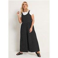Yours Curve Polka Dot Textured Jumpsuit - Black