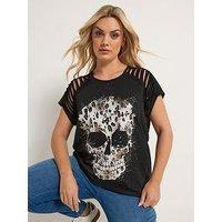 Yours Curve Placement Laser Cut T-Shirt - Black