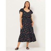 Yours Curve Ruched Flutter Midi Dress - Black