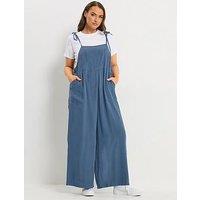 Yours Curve Chambray Wide Leg Dungarees - Blue