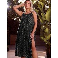 Yours Curve Crinkle Metallic Thread Throw On Dress - Black