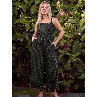 Yours Curve Crinkle Metallic Thread Wide Leg Jumpsuit - Black