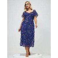 Yours Curve Floral Chevron Maxi Dress - Blue