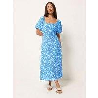 Pixiegirl Petite Daisy Square Neck Puff Sleeve Midi Dress - Blue