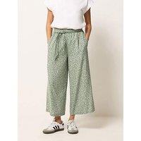 Pixiegirl Petite Leaf Print Wide Leg Crop Trousers - Green